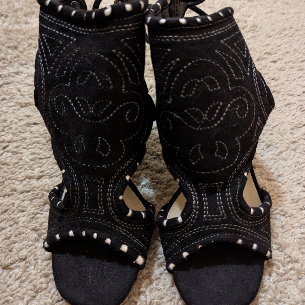 2 Lips Too Black Studded Sandals with Embroidery